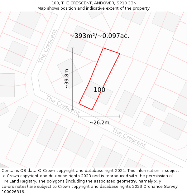 100, THE CRESCENT, ANDOVER, SP10 3BN: Plot and title map
