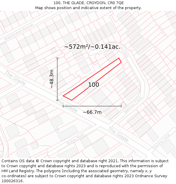 100, THE GLADE, CROYDON, CR0 7QE: Plot and title map