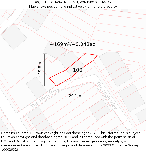 100, THE HIGHWAY, NEW INN, PONTYPOOL, NP4 0PL: Plot and title map