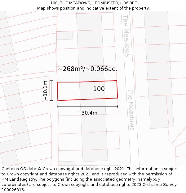100, THE MEADOWS, LEOMINSTER, HR6 8RE: Plot and title map