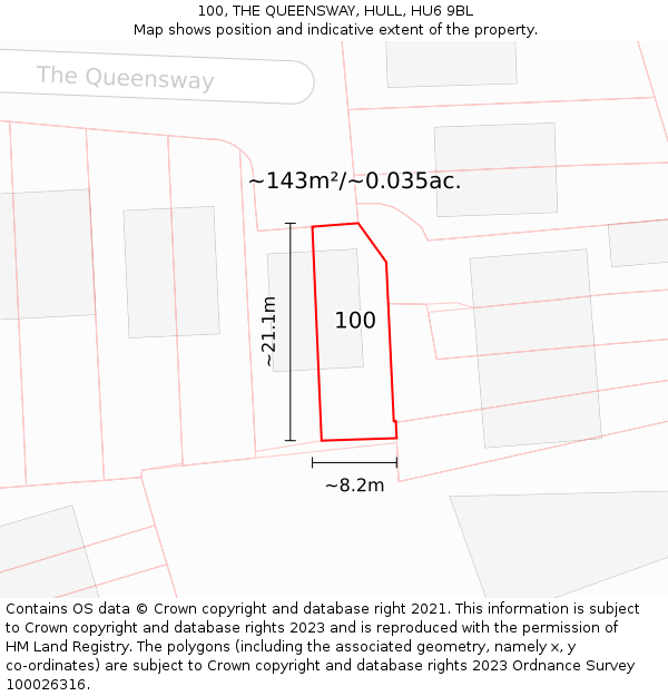 100, THE QUEENSWAY, HULL, HU6 9BL: Plot and title map