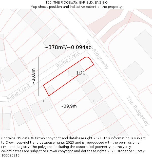 100, THE RIDGEWAY, ENFIELD, EN2 8JQ: Plot and title map