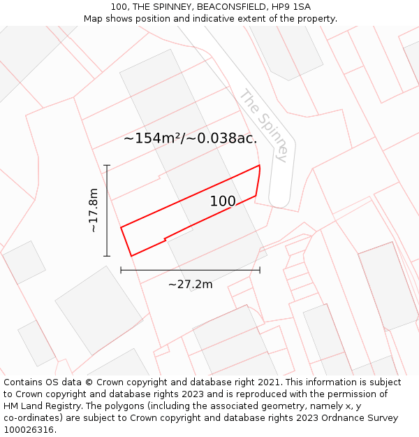 100, THE SPINNEY, BEACONSFIELD, HP9 1SA: Plot and title map
