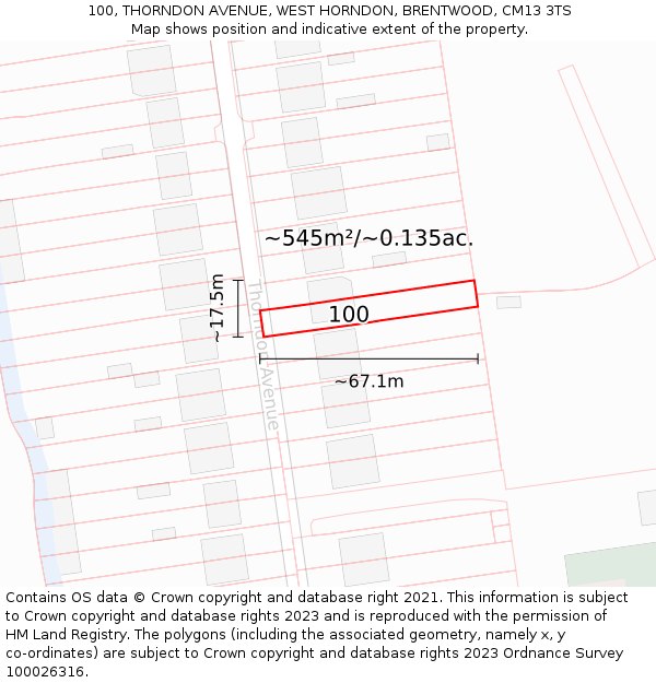 100, THORNDON AVENUE, WEST HORNDON, BRENTWOOD, CM13 3TS: Plot and title map