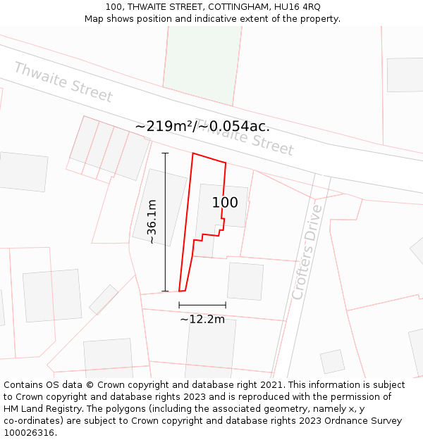 100, THWAITE STREET, COTTINGHAM, HU16 4RQ: Plot and title map