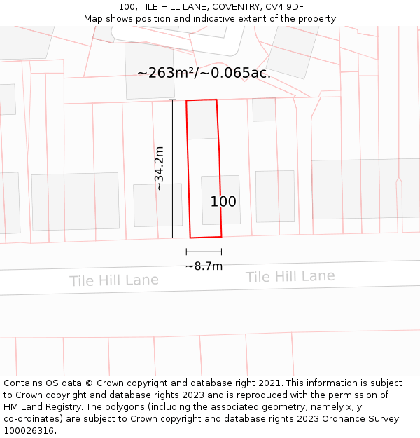 100, TILE HILL LANE, COVENTRY, CV4 9DF: Plot and title map