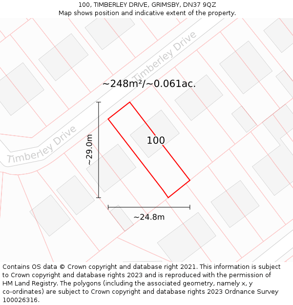 100, TIMBERLEY DRIVE, GRIMSBY, DN37 9QZ: Plot and title map