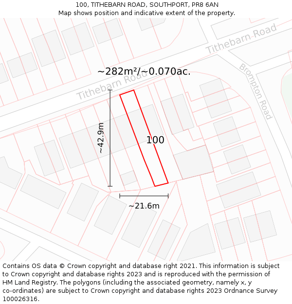 100, TITHEBARN ROAD, SOUTHPORT, PR8 6AN: Plot and title map