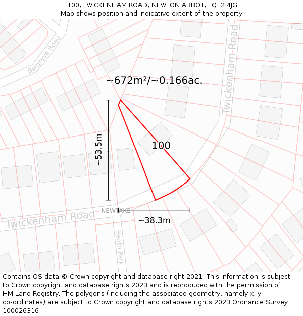 100, TWICKENHAM ROAD, NEWTON ABBOT, TQ12 4JG: Plot and title map