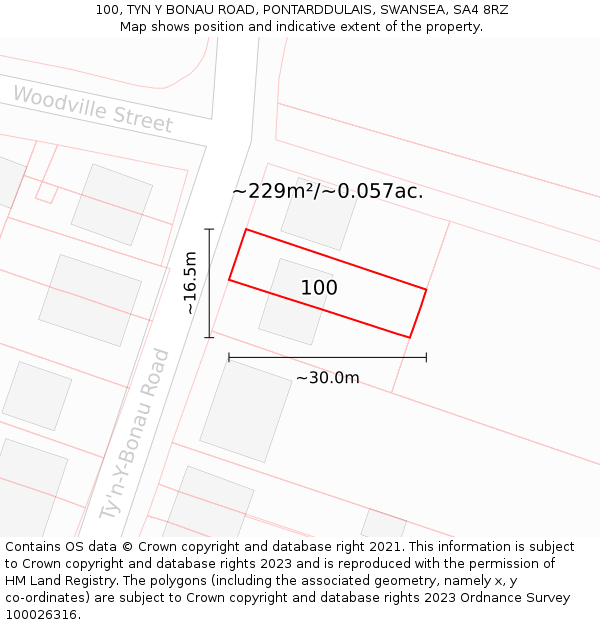 100, TYN Y BONAU ROAD, PONTARDDULAIS, SWANSEA, SA4 8RZ: Plot and title map