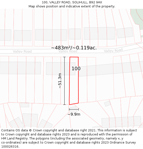 100, VALLEY ROAD, SOLIHULL, B92 9AX: Plot and title map