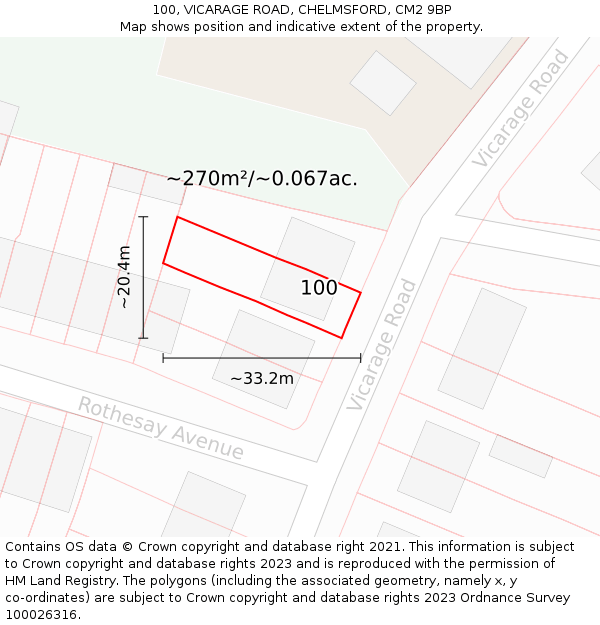 100, VICARAGE ROAD, CHELMSFORD, CM2 9BP: Plot and title map