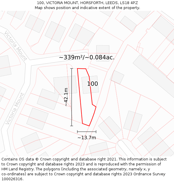 100, VICTORIA MOUNT, HORSFORTH, LEEDS, LS18 4PZ: Plot and title map