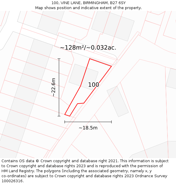 100, VINE LANE, BIRMINGHAM, B27 6SY: Plot and title map