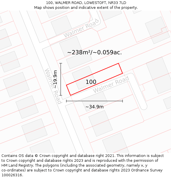 100, WALMER ROAD, LOWESTOFT, NR33 7LD: Plot and title map