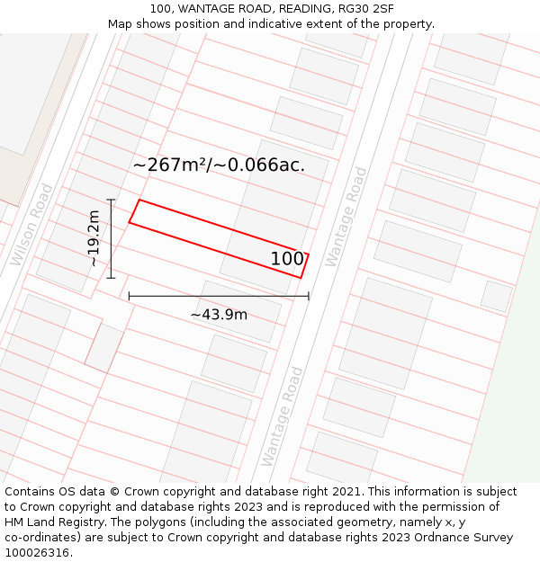 100, WANTAGE ROAD, READING, RG30 2SF: Plot and title map