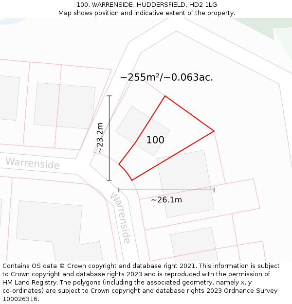 100, WARRENSIDE, HUDDERSFIELD, HD2 1LG: Plot and title map