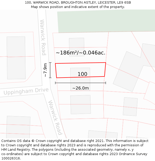 100, WARWICK ROAD, BROUGHTON ASTLEY, LEICESTER, LE9 6SB: Plot and title map