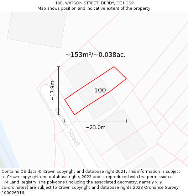 100, WATSON STREET, DERBY, DE1 3SP: Plot and title map