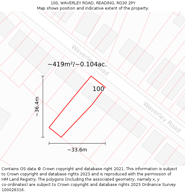 100, WAVERLEY ROAD, READING, RG30 2PY: Plot and title map