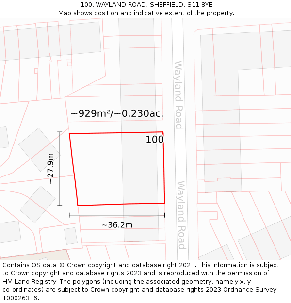 100, WAYLAND ROAD, SHEFFIELD, S11 8YE: Plot and title map