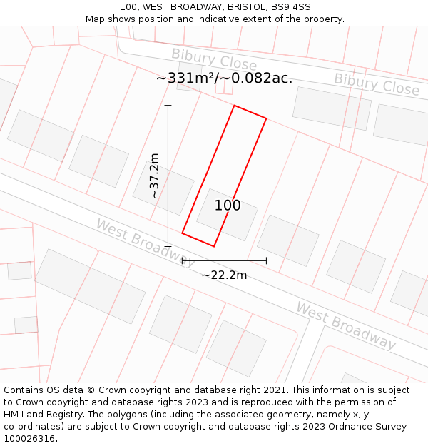 100, WEST BROADWAY, BRISTOL, BS9 4SS: Plot and title map