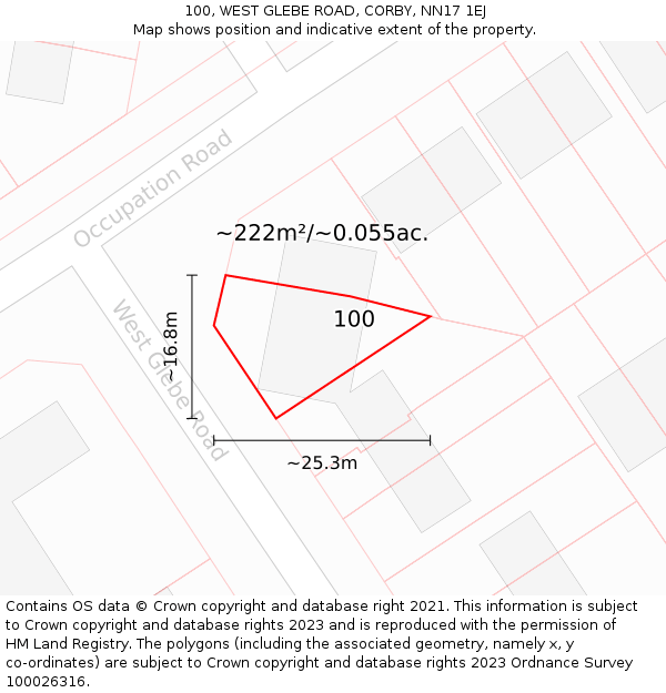 100, WEST GLEBE ROAD, CORBY, NN17 1EJ: Plot and title map