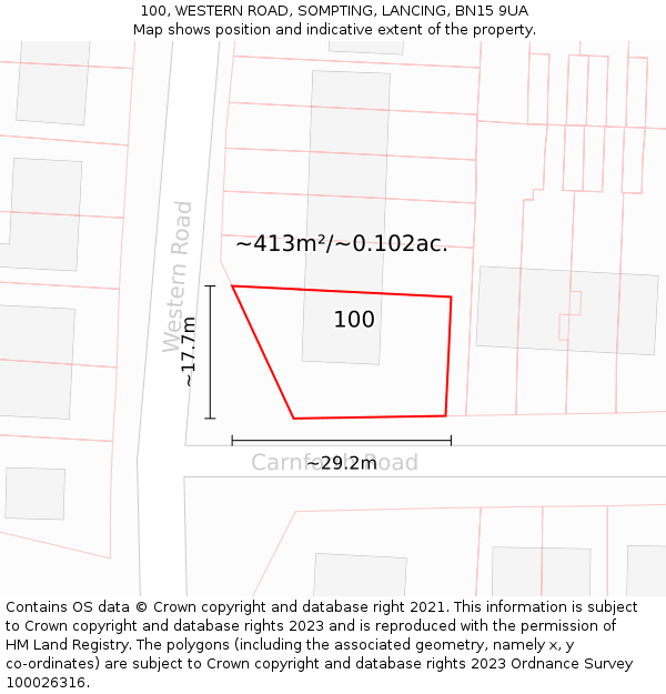 100, WESTERN ROAD, SOMPTING, LANCING, BN15 9UA: Plot and title map