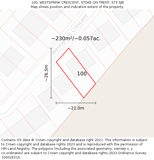 100, WESTSPRINK CRESCENT, STOKE-ON-TRENT, ST3 5JB: Plot and title map