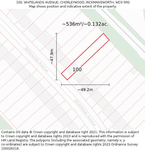 100, WHITELANDS AVENUE, CHORLEYWOOD, RICKMANSWORTH, WD3 5RG: Plot and title map