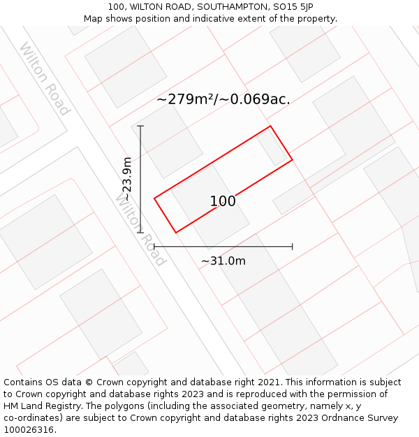 100, WILTON ROAD, SOUTHAMPTON, SO15 5JP: Plot and title map