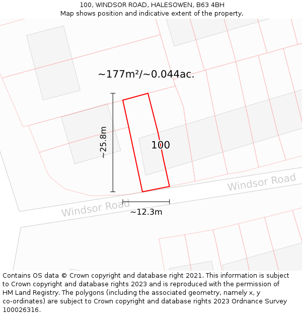 100, WINDSOR ROAD, HALESOWEN, B63 4BH: Plot and title map