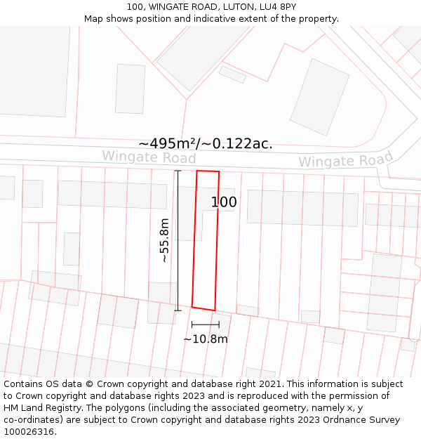 100, WINGATE ROAD, LUTON, LU4 8PY: Plot and title map