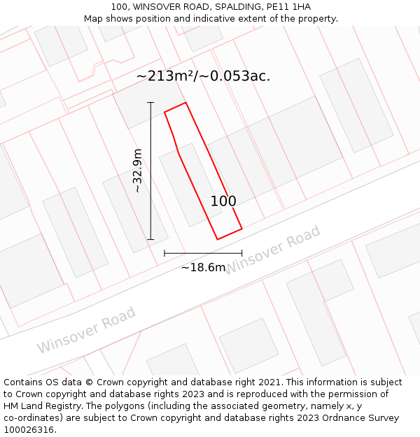100, WINSOVER ROAD, SPALDING, PE11 1HA: Plot and title map
