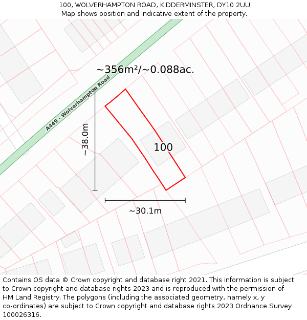 100, WOLVERHAMPTON ROAD, KIDDERMINSTER, DY10 2UU: Plot and title map