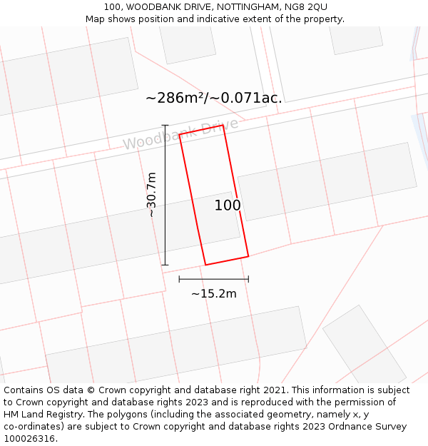 100, WOODBANK DRIVE, NOTTINGHAM, NG8 2QU: Plot and title map