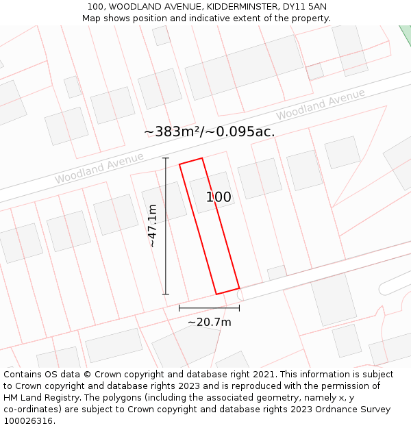 100, WOODLAND AVENUE, KIDDERMINSTER, DY11 5AN: Plot and title map