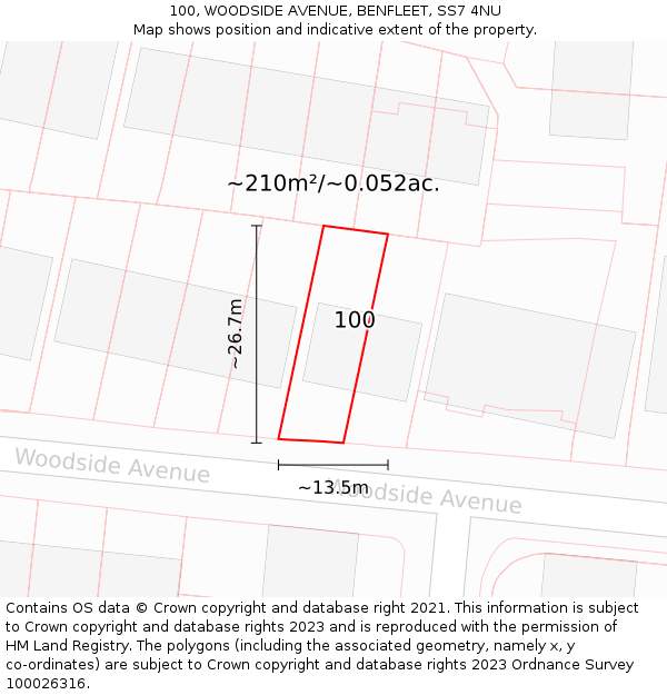 100, WOODSIDE AVENUE, BENFLEET, SS7 4NU: Plot and title map