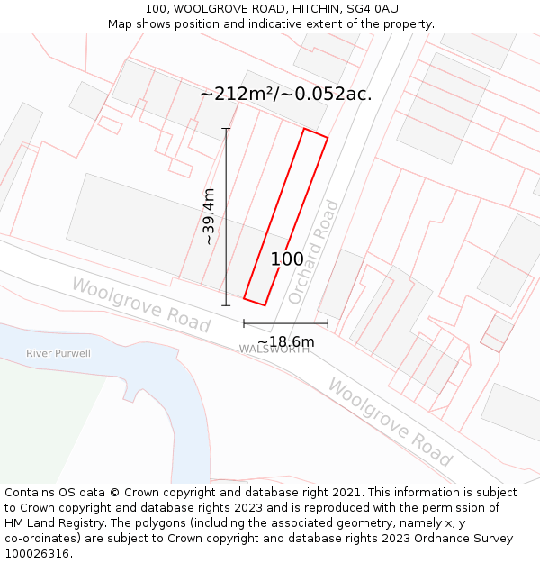 100, WOOLGROVE ROAD, HITCHIN, SG4 0AU: Plot and title map