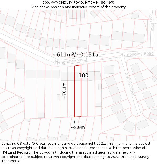 100, WYMONDLEY ROAD, HITCHIN, SG4 9PX: Plot and title map