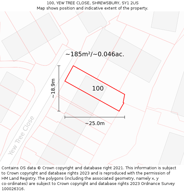100, YEW TREE CLOSE, SHREWSBURY, SY1 2US: Plot and title map