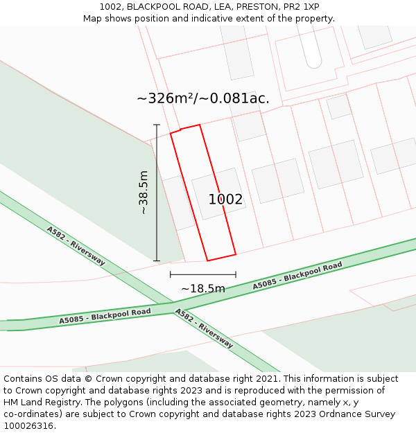 1002, BLACKPOOL ROAD, LEA, PRESTON, PR2 1XP: Plot and title map