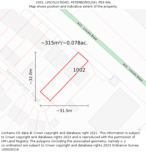 1002, LINCOLN ROAD, PETERBOROUGH, PE4 6AL: Plot and title map