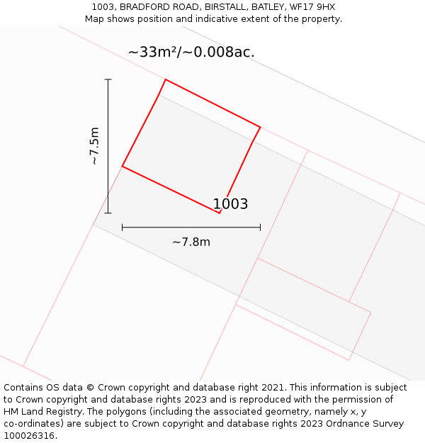 1003, BRADFORD ROAD, BIRSTALL, BATLEY, WF17 9HX: Plot and title map