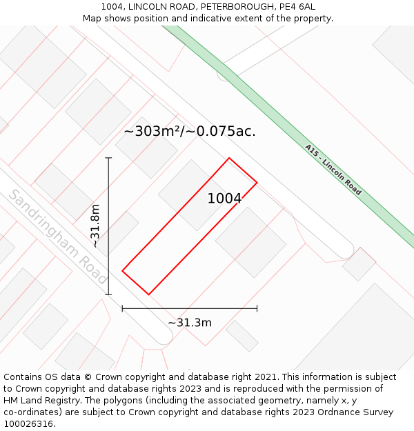 1004, LINCOLN ROAD, PETERBOROUGH, PE4 6AL: Plot and title map