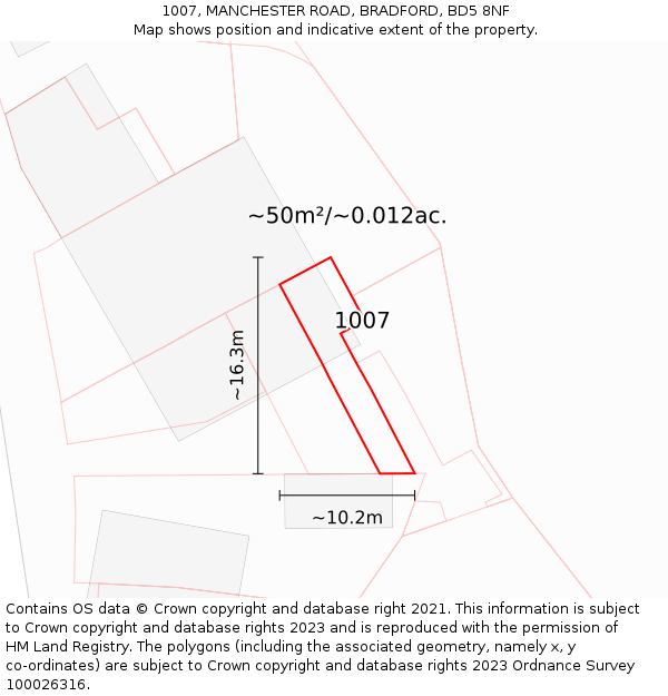 1007, MANCHESTER ROAD, BRADFORD, BD5 8NF: Plot and title map