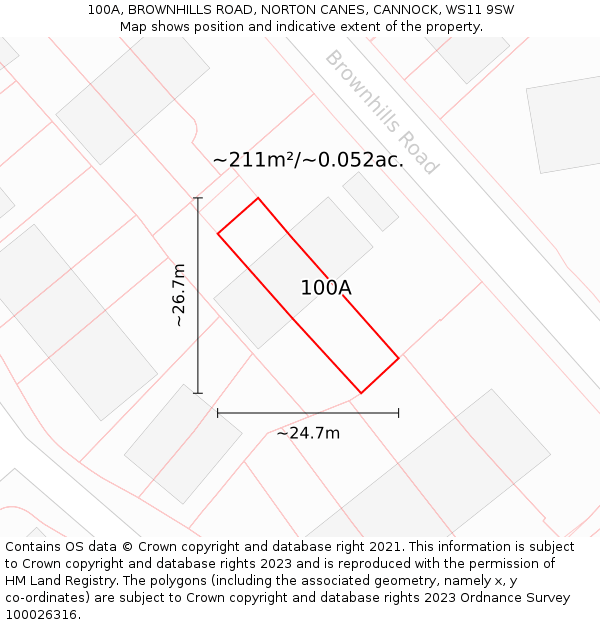 100A, BROWNHILLS ROAD, NORTON CANES, CANNOCK, WS11 9SW: Plot and title map