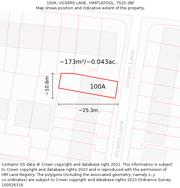 100A, VICKERS LANE, HARTLEPOOL, TS25 2BF: Plot and title map