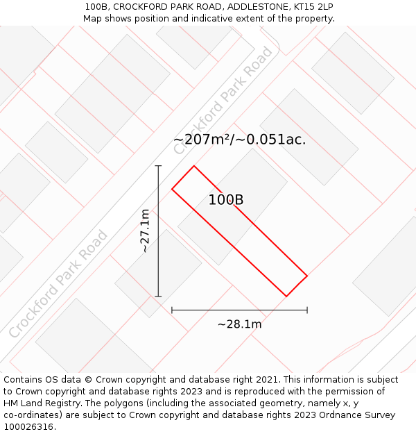 100B, CROCKFORD PARK ROAD, ADDLESTONE, KT15 2LP: Plot and title map
