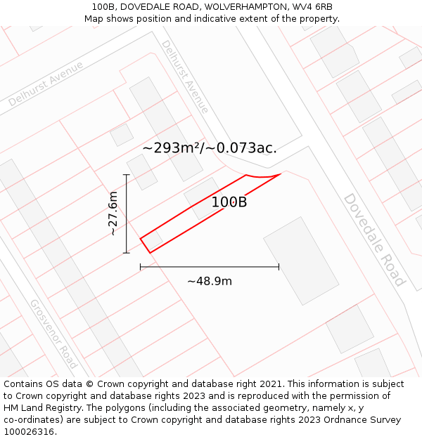 100B, DOVEDALE ROAD, WOLVERHAMPTON, WV4 6RB: Plot and title map